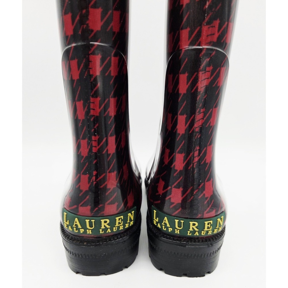 Lauren Ralph Lauren Rossalyn II Rain Boots Red Black Plaid Check Buckle Sz 7 B